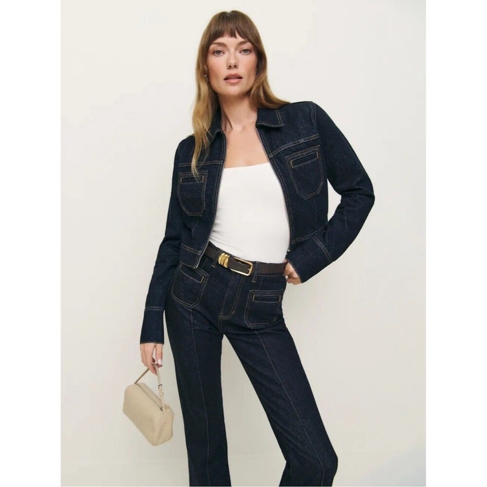 Reformation Fiona Cropped Denim Jacket And Mia Bootcut Jeans Set M - Picture 3 of 13